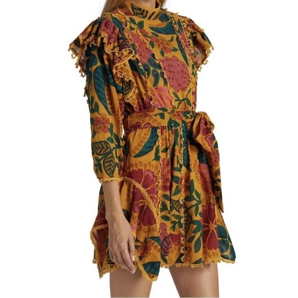 FARM RIO Yellow Flowerdoscopic Mini Dress NWOT T Size Medium - Picture 1 of 11